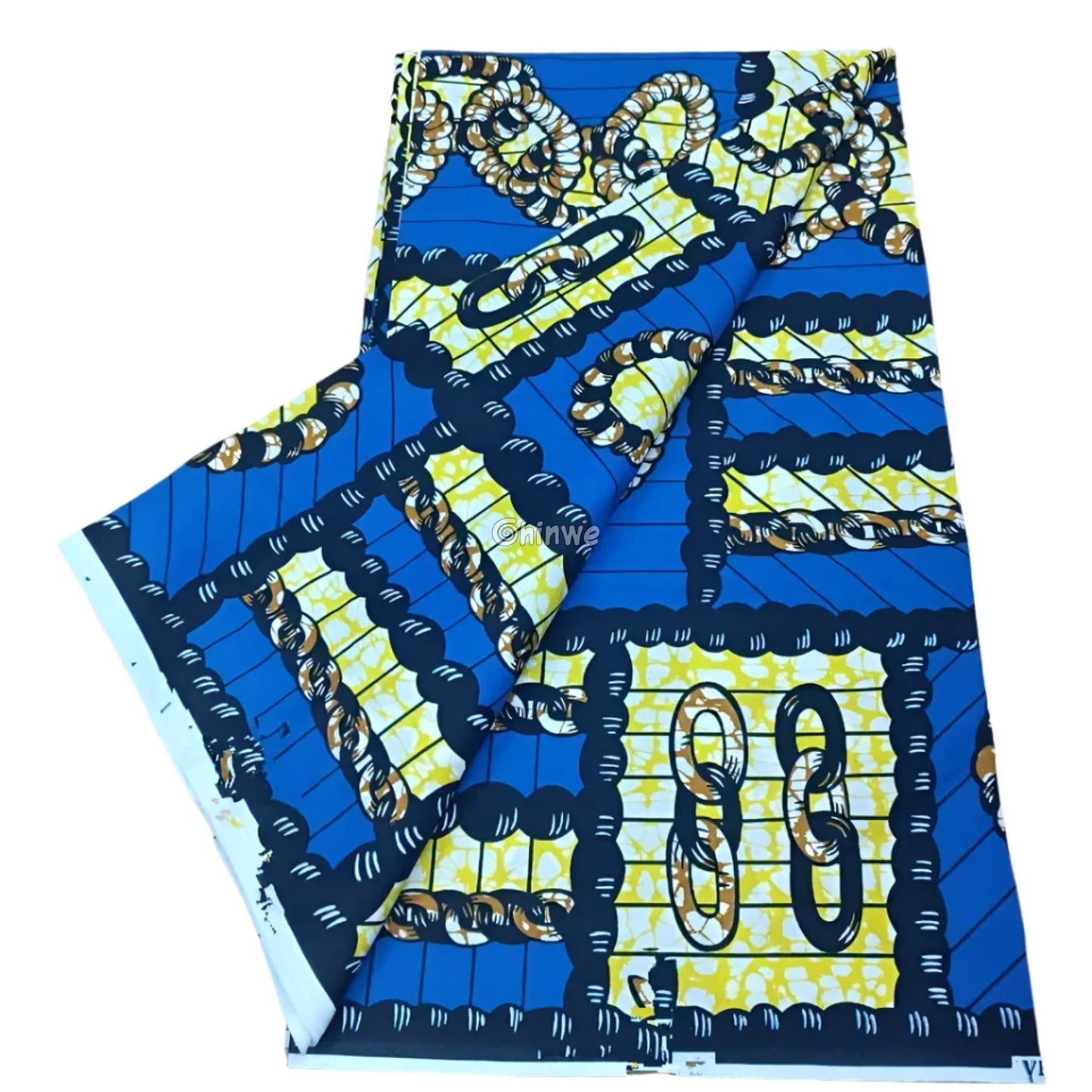 Blue and Yellow Chain Pattern Ankara Fabric