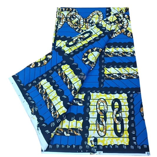 Blue and Yellow Chain Pattern Ankara Fabric