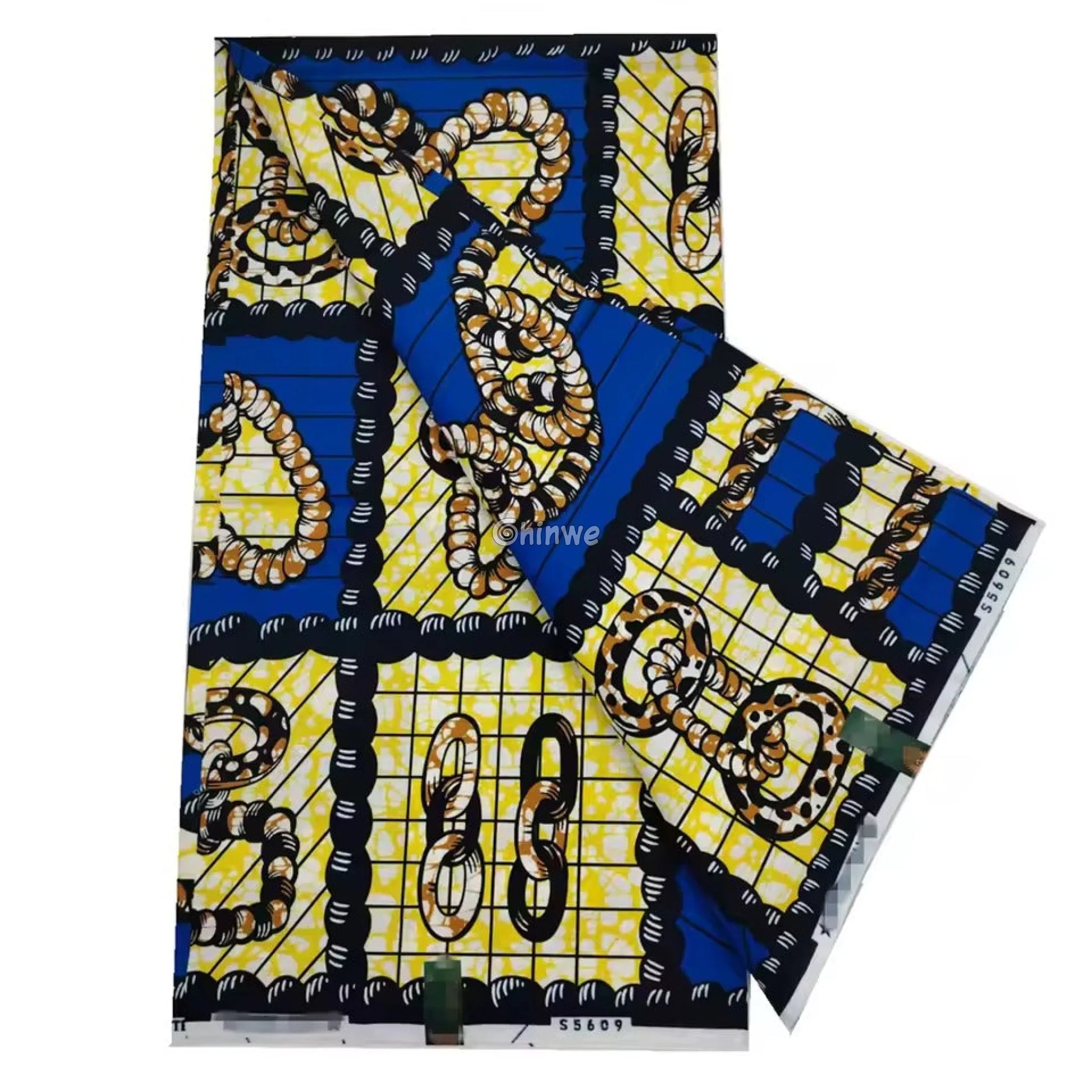 Blue and Yellow Chain Pattern Ankara Fabric