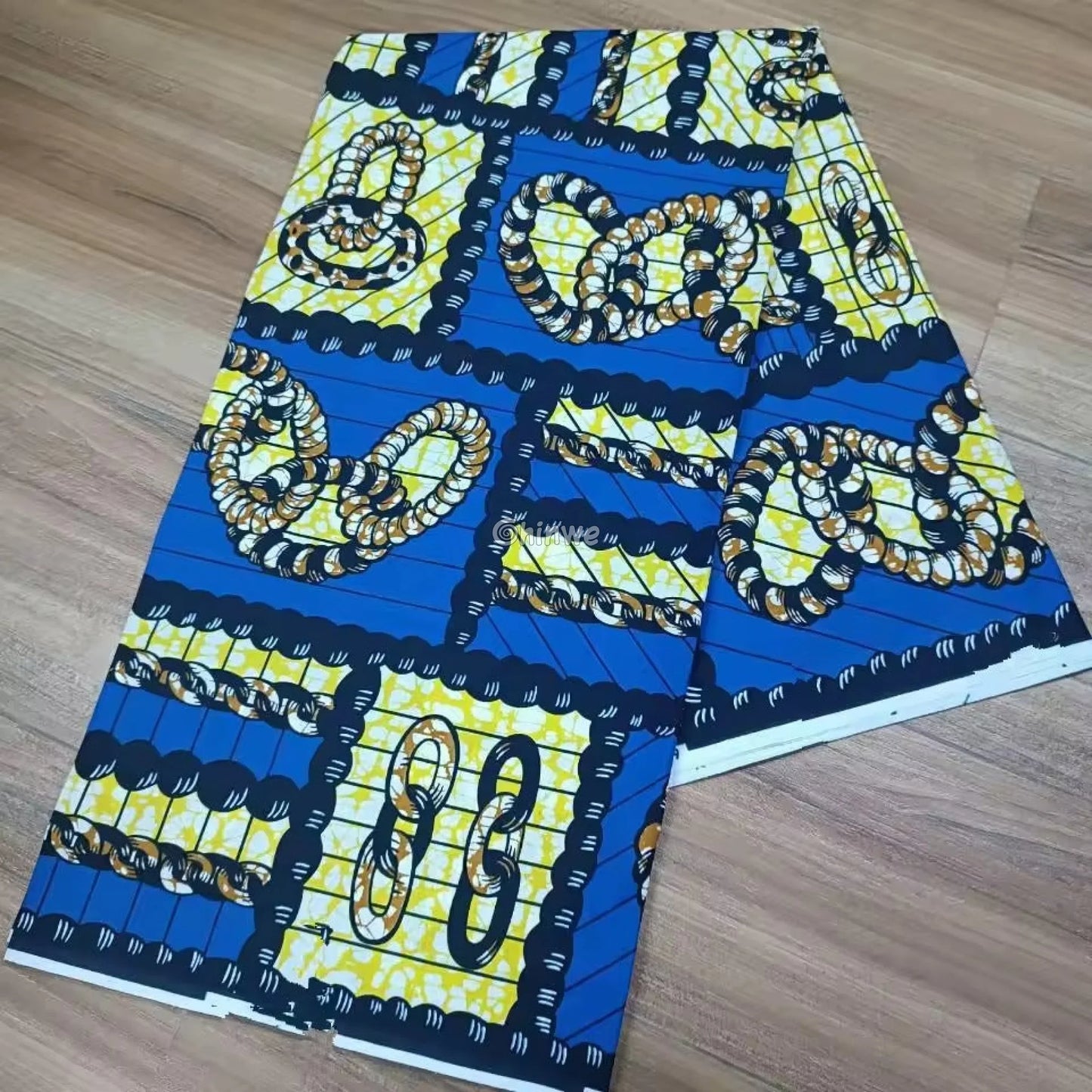 Blue and Yellow Chain Pattern Ankara Fabric