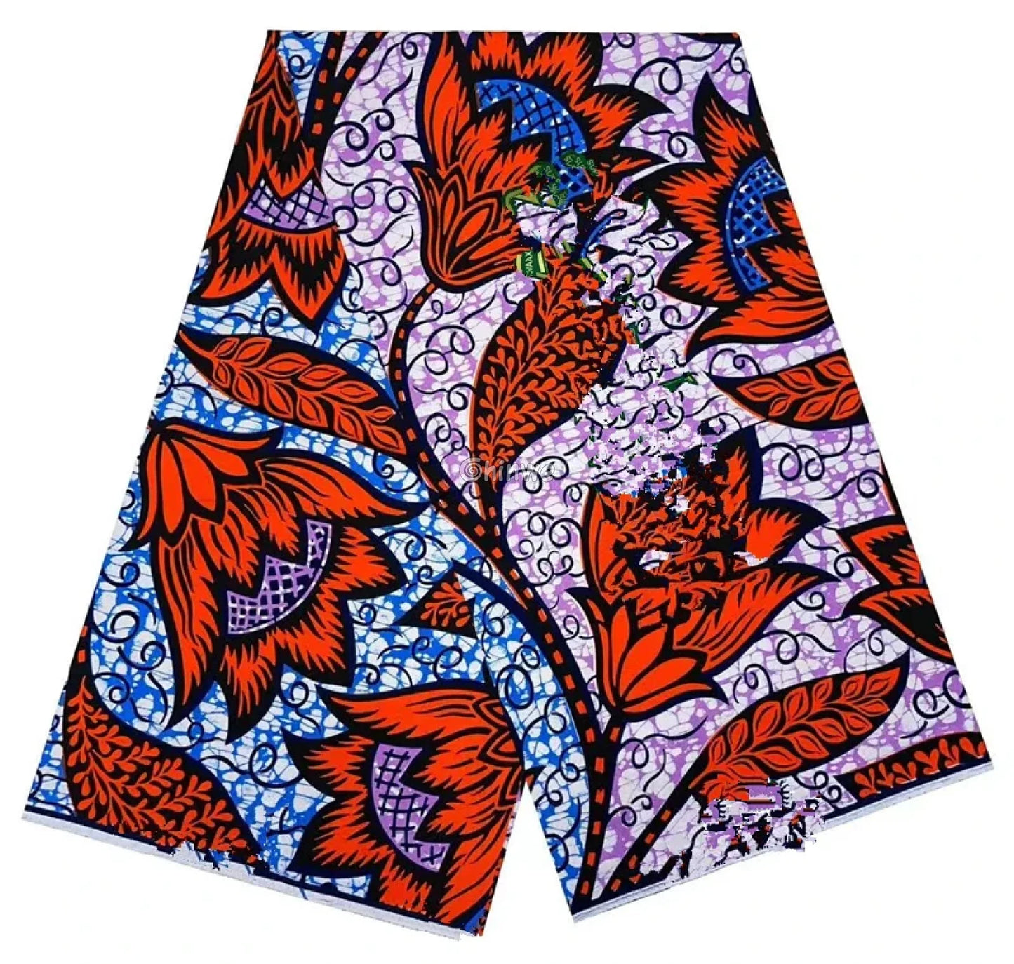 Bold Floral Ankara Fabric with Red and Purple Highlights
