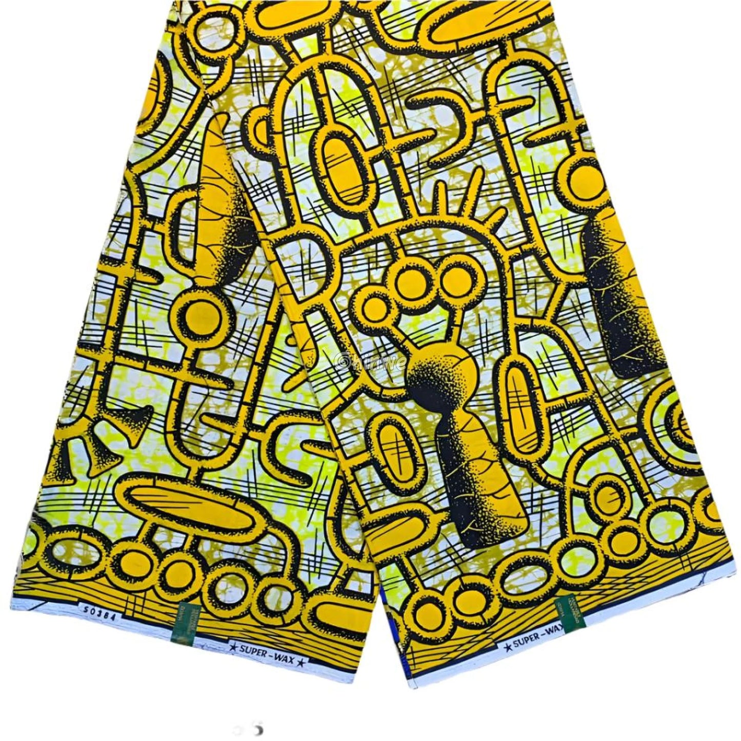 Bold Yellow Abstract Ankara Fabric with Geometric Designs 