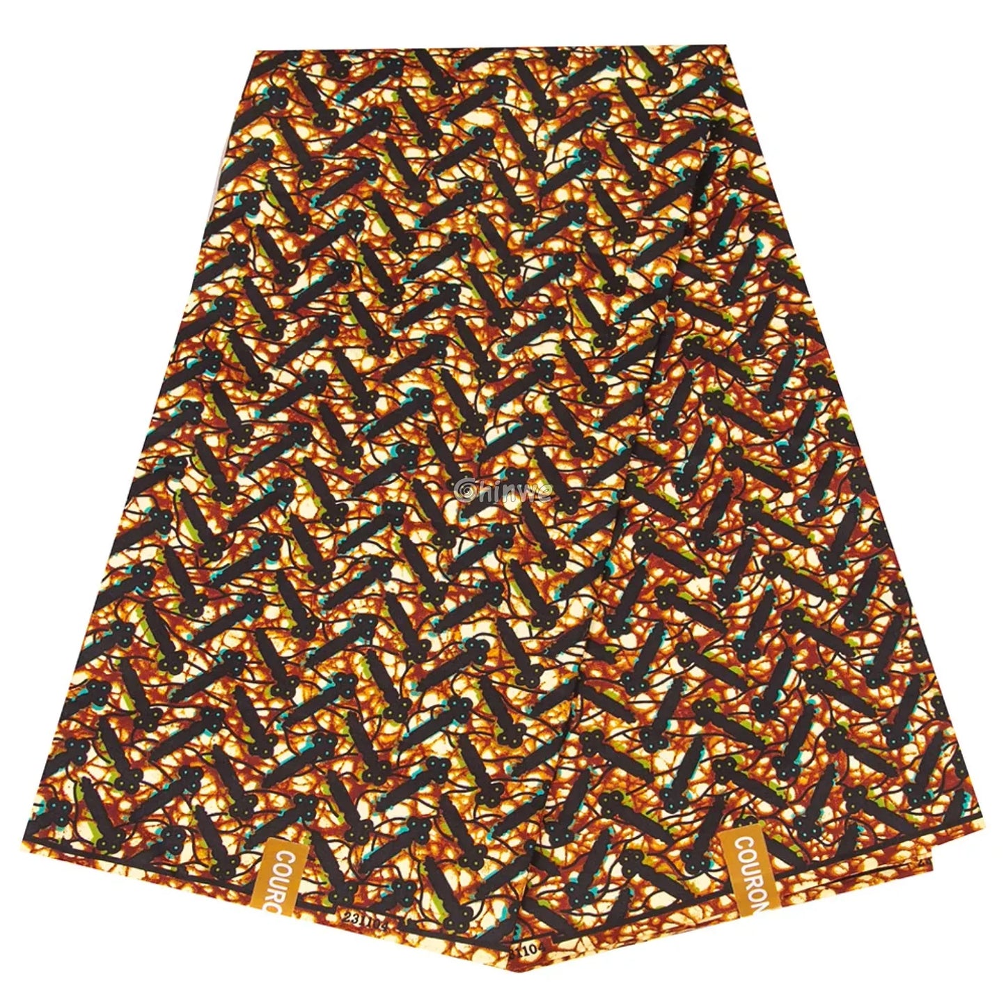 Brown Ankara Wax Print Fabric with Abstract Pattern .