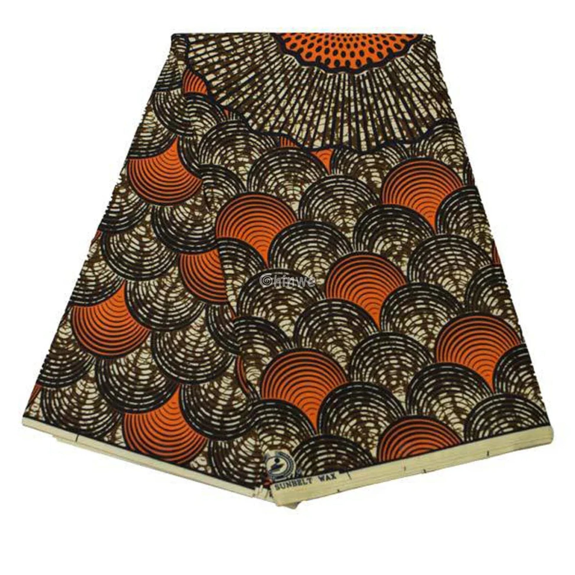 Brown and Orange Geometric African Wax Print Fabric