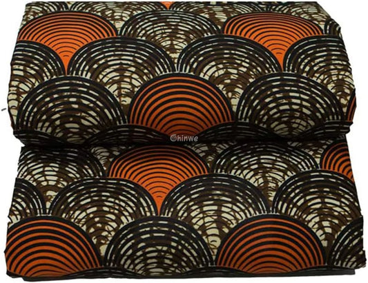 Brown and Orange Geometric African Wax Print Fabric