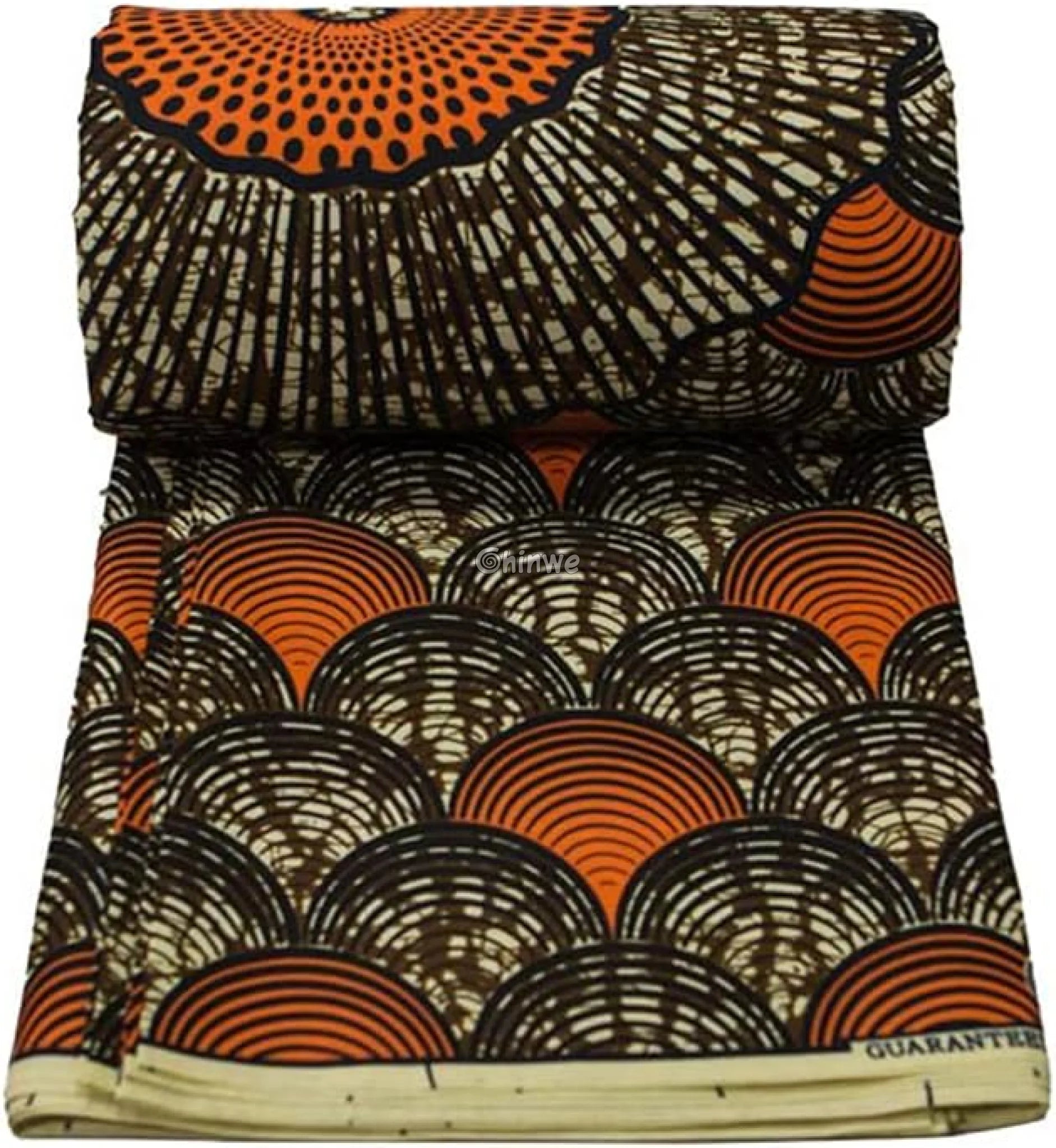 Brown and Orange Geometric African Wax Print Fabric