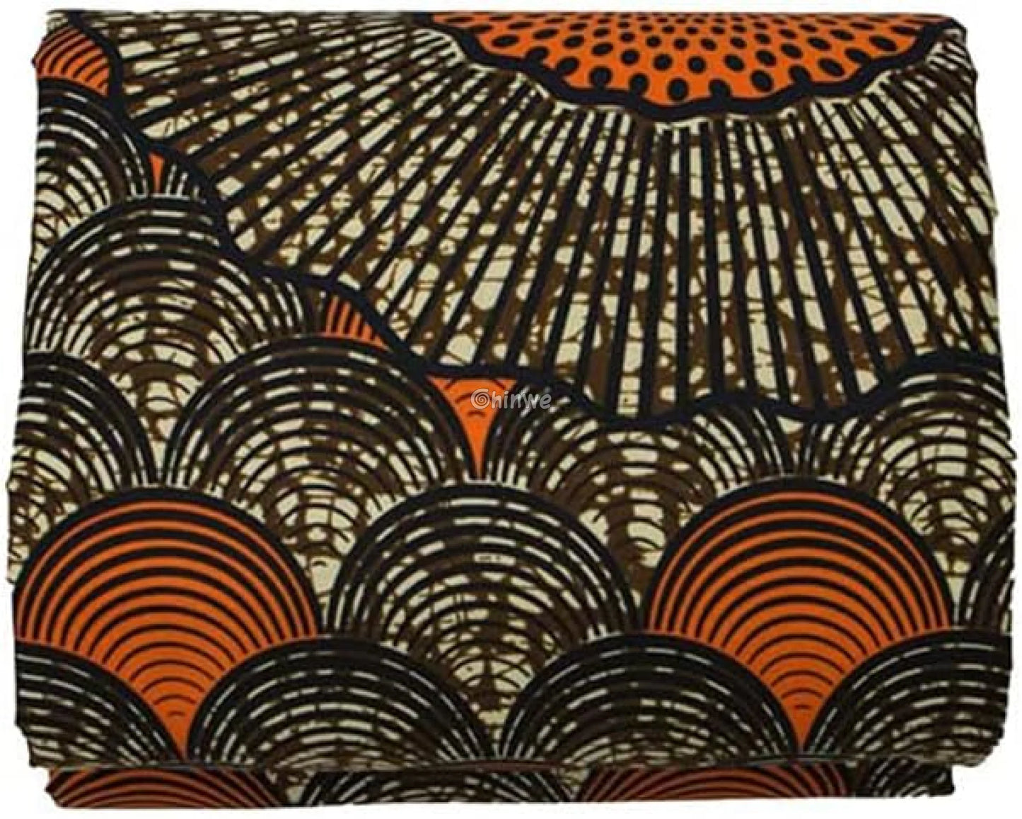 Brown and Orange Geometric African Wax Print Fabric