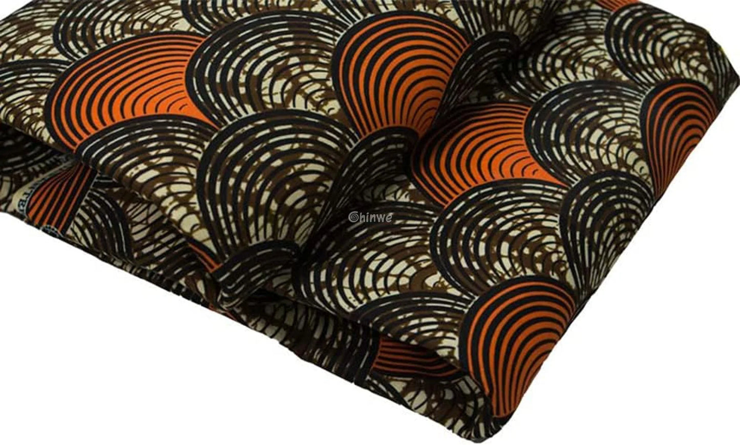 Brown and Orange Geometric African Wax Print Fabric