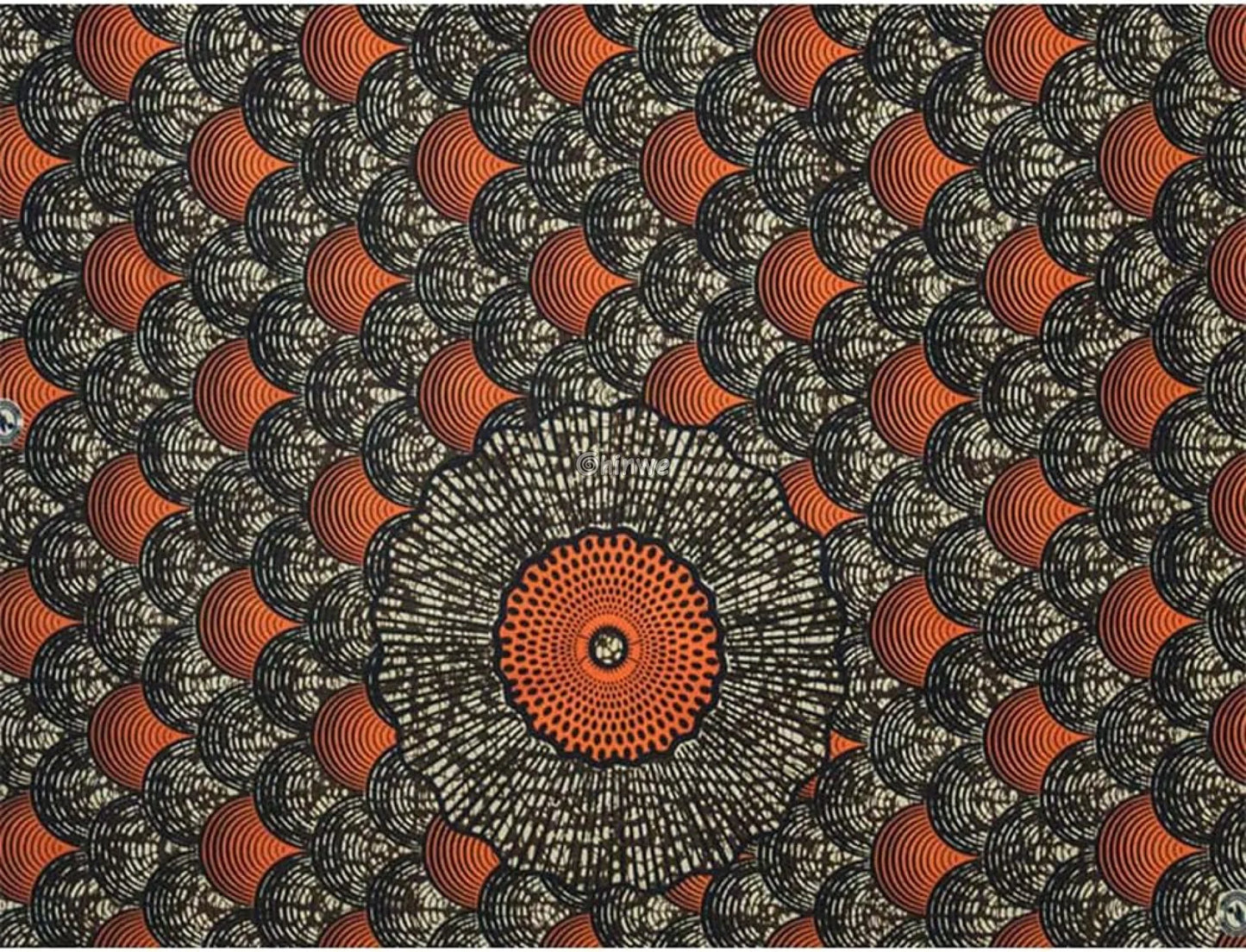 Brown and Orange Geometric African Wax Print Fabric