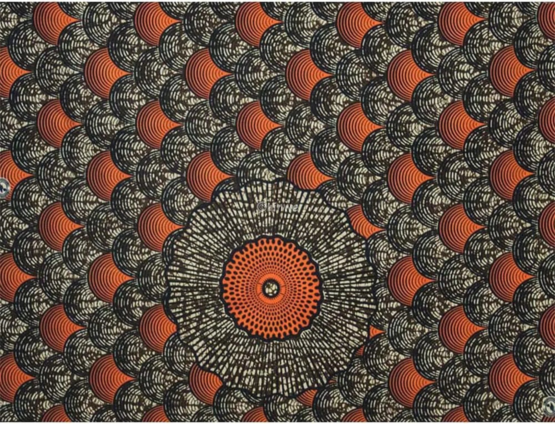 Brown and Orange Geometric African Wax Print Fabric