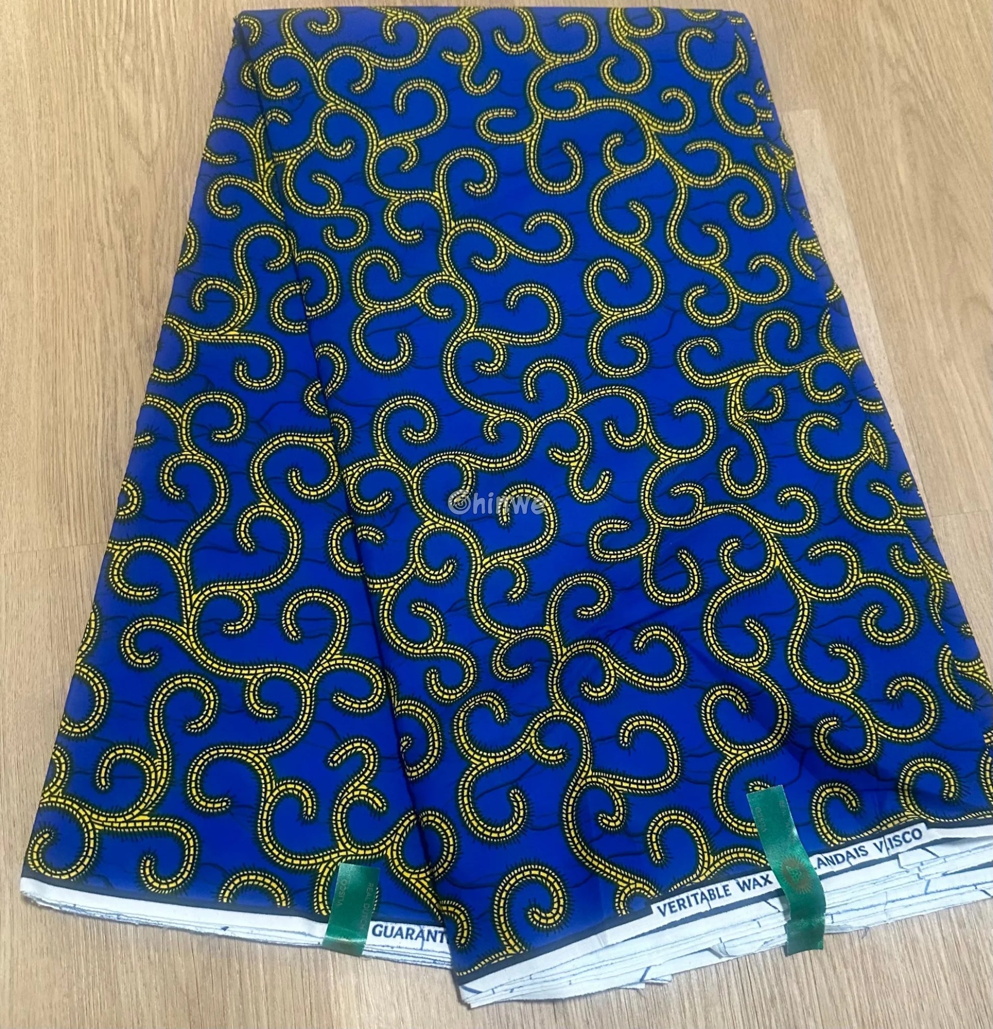 Bold Blue Ankara Fabric with Gold Swirl Patterns 6 Yards African Wax Print Fabric