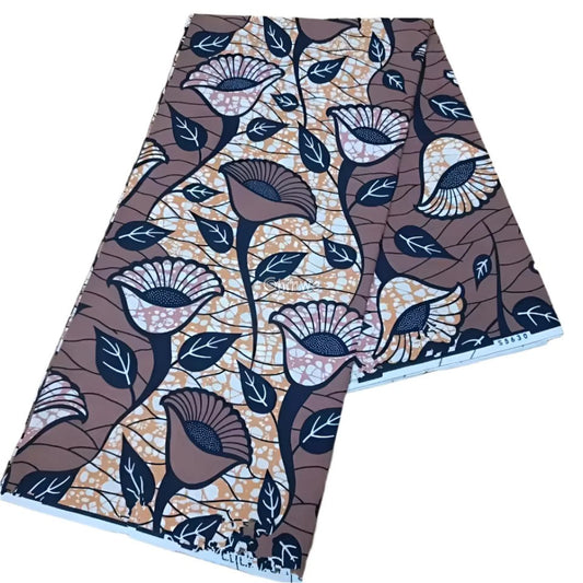 Earthy Brown Ankara Fabric with Subtle Floral Patterns