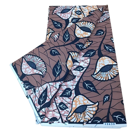 Earthy Brown Ankara Fabric with Subtle Floral Patterns
