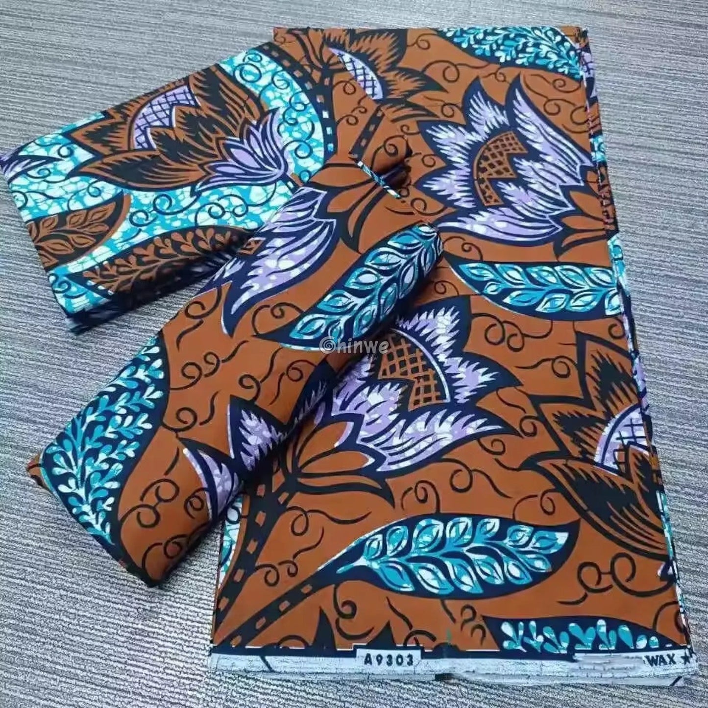 Earthy Floral Ankara Fabric with Blue and Purple Accents