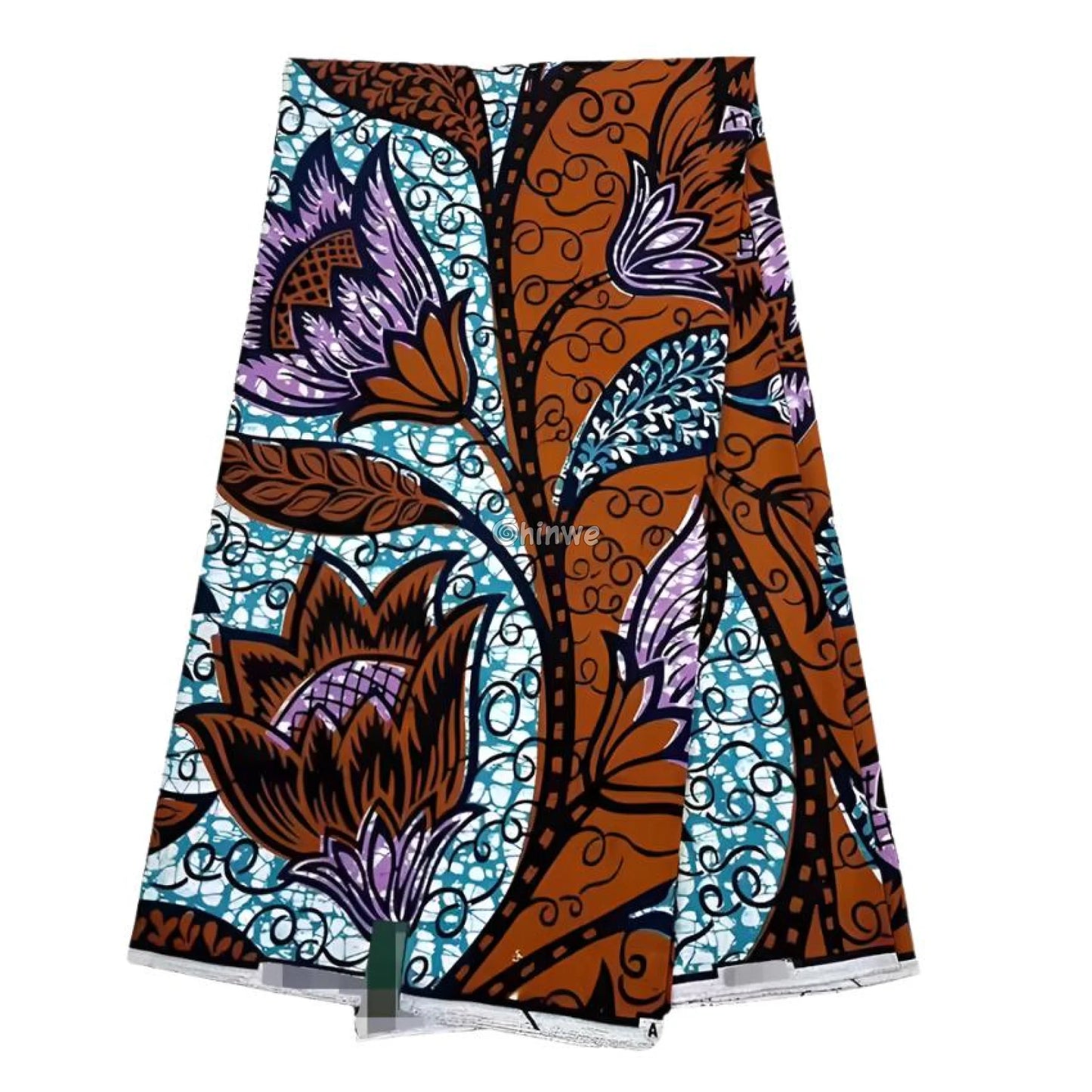 Earthy Floral Ankara Fabric with Blue and Purple Accents