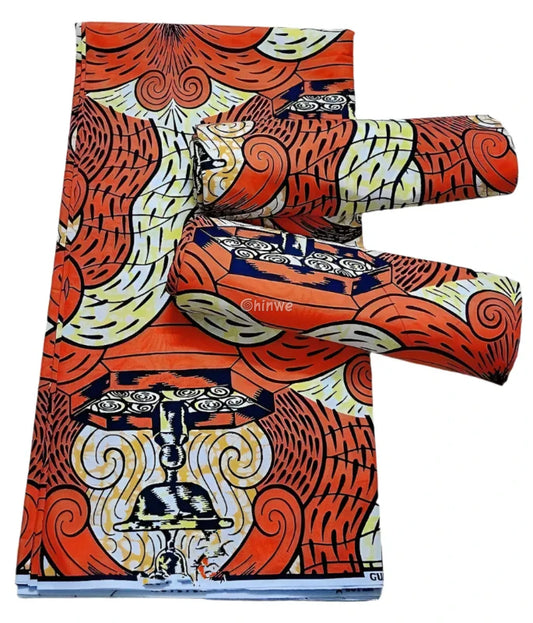 Fiery Orange Abstract Ankara Wax Print Fabric