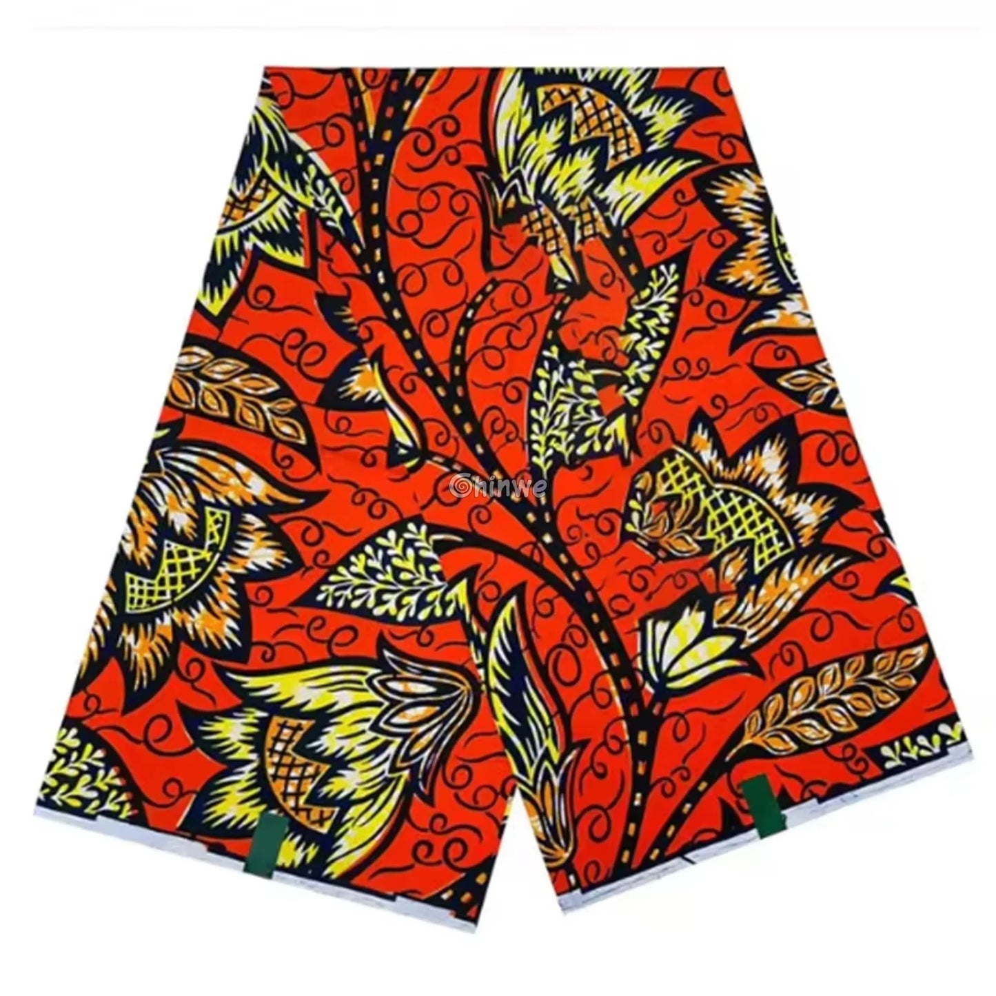 Fiery Orange Ankara Fabric with Bold Floral Accents