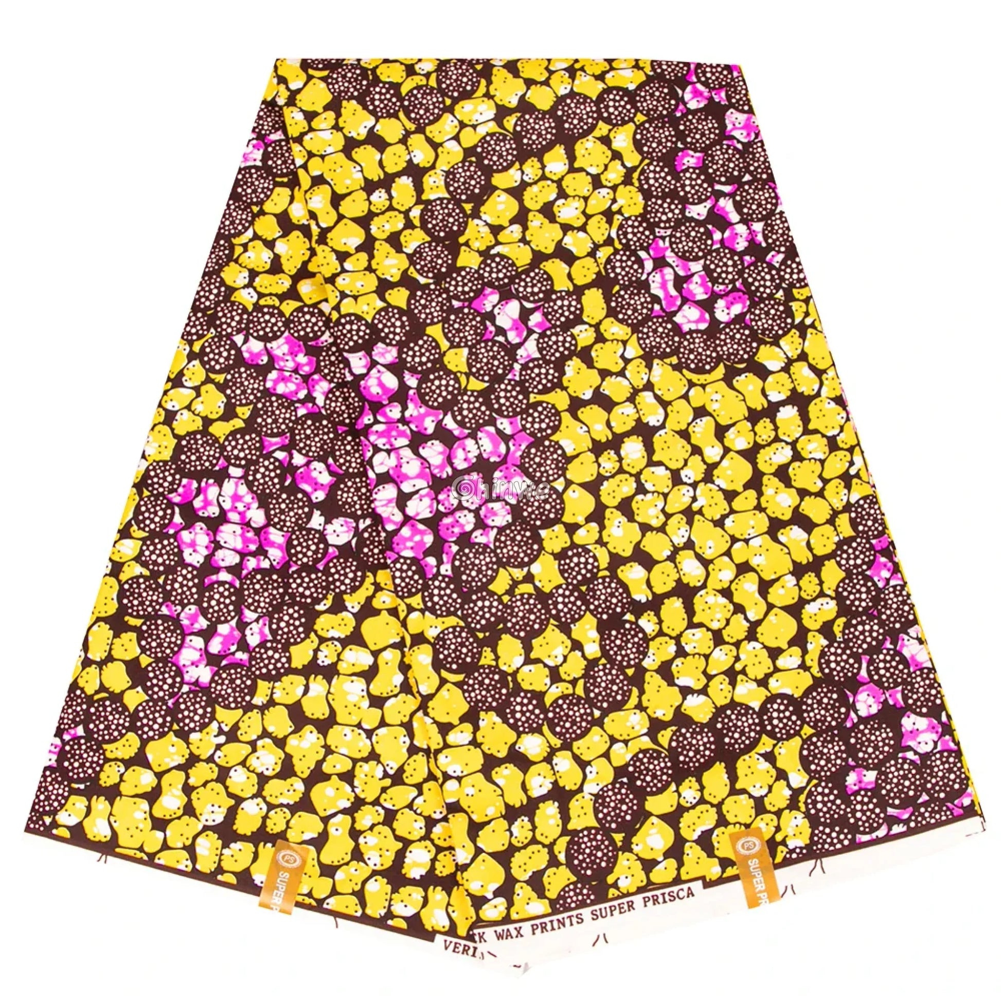 Floral Ankara Wax Print Fabric in Yellow and Purple