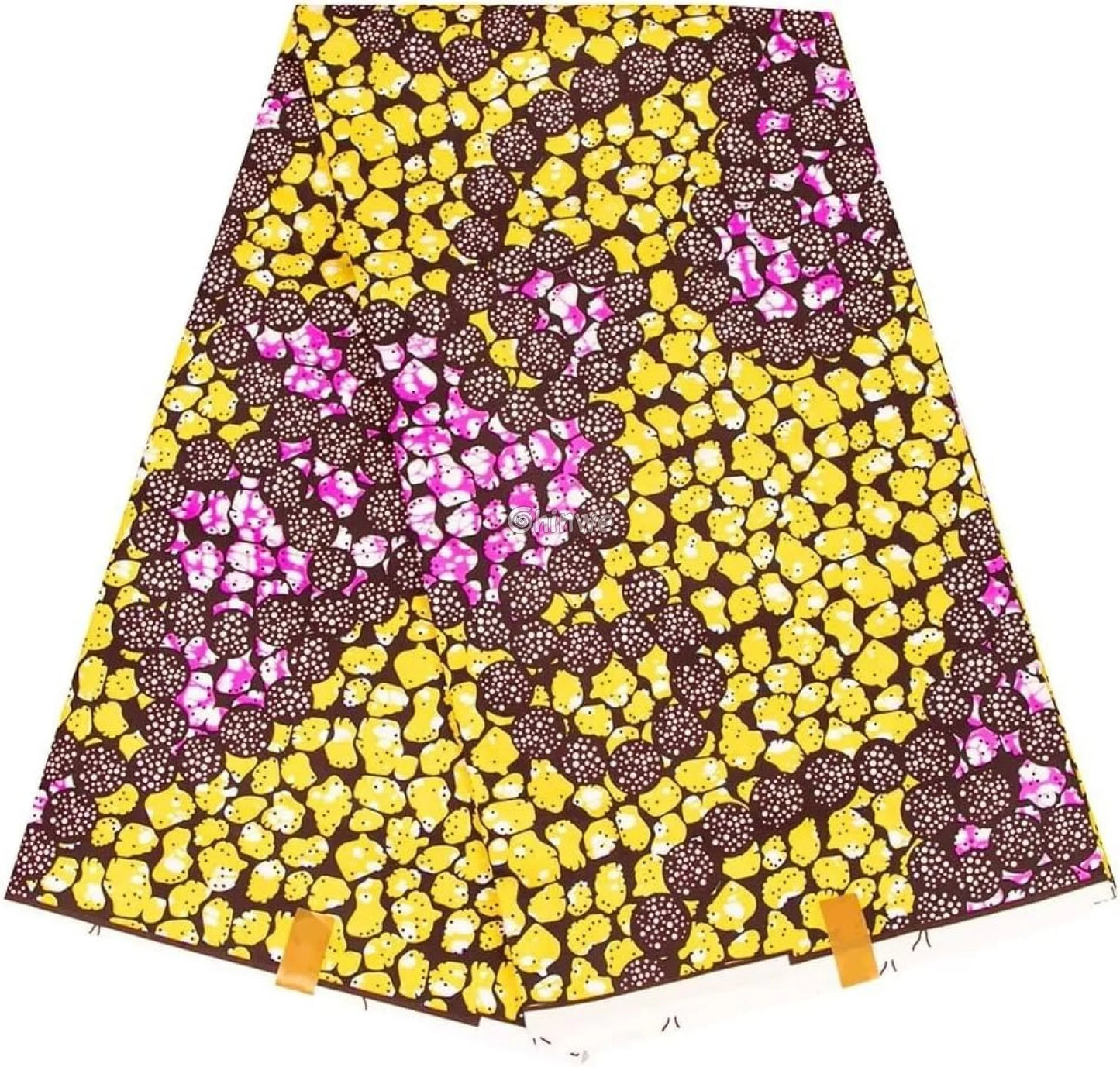 Floral Ankara Wax Print Fabric in Yellow and Purple