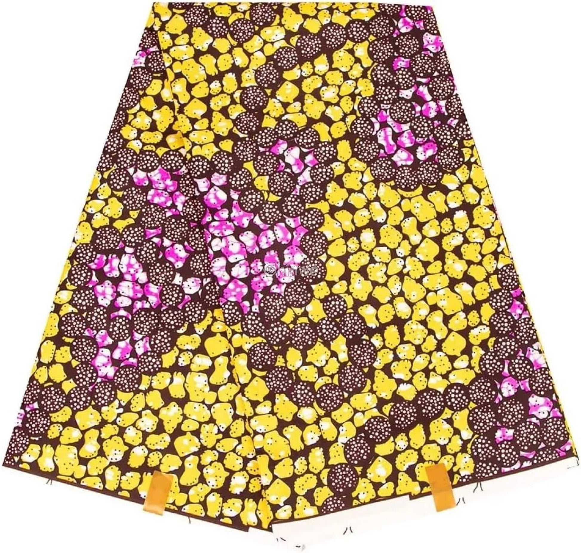 Floral Ankara Wax Print Fabric in Yellow and Purple