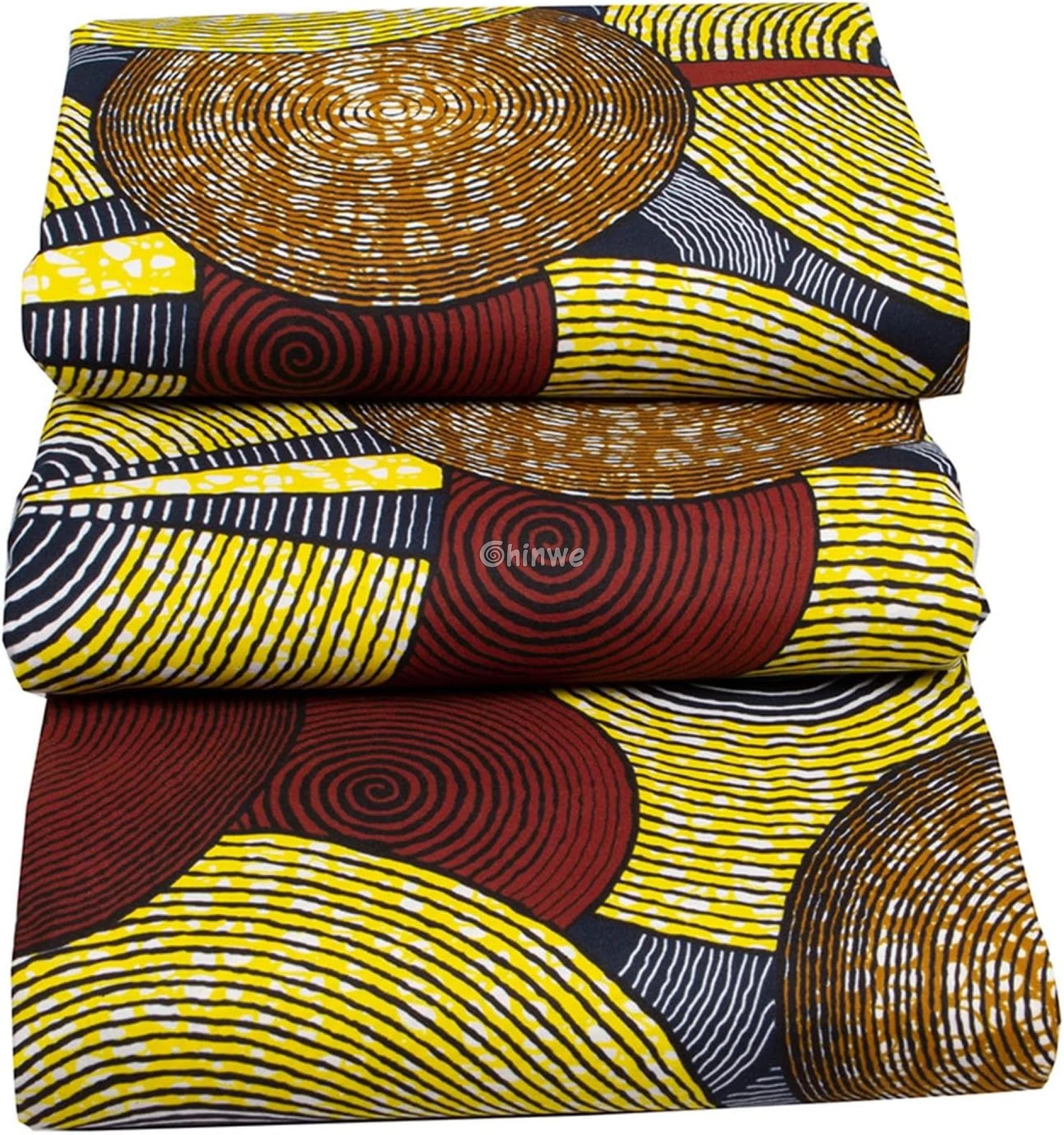 Geometric Ankara Wax Print Fabric with Spiral Circle Patterns