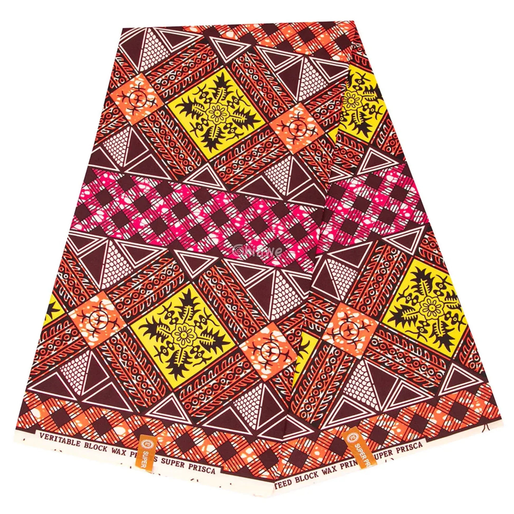 Geometric Ankara Wax Print Fabric with Floral Accents
