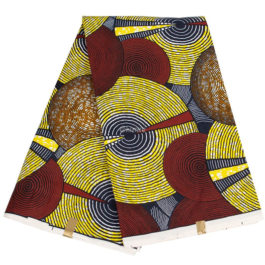 Geometric Ankara Wax Print Fabric with Spiral Circle Patterns