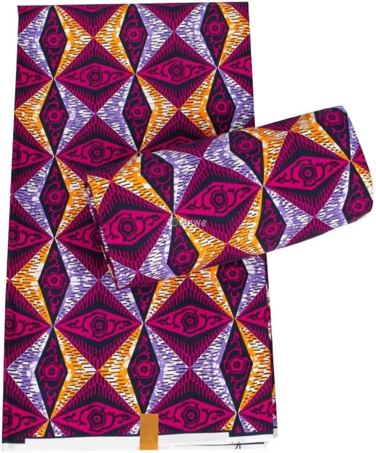 Geometric Star Ankara Wax Print Fabric in Pink and Orange