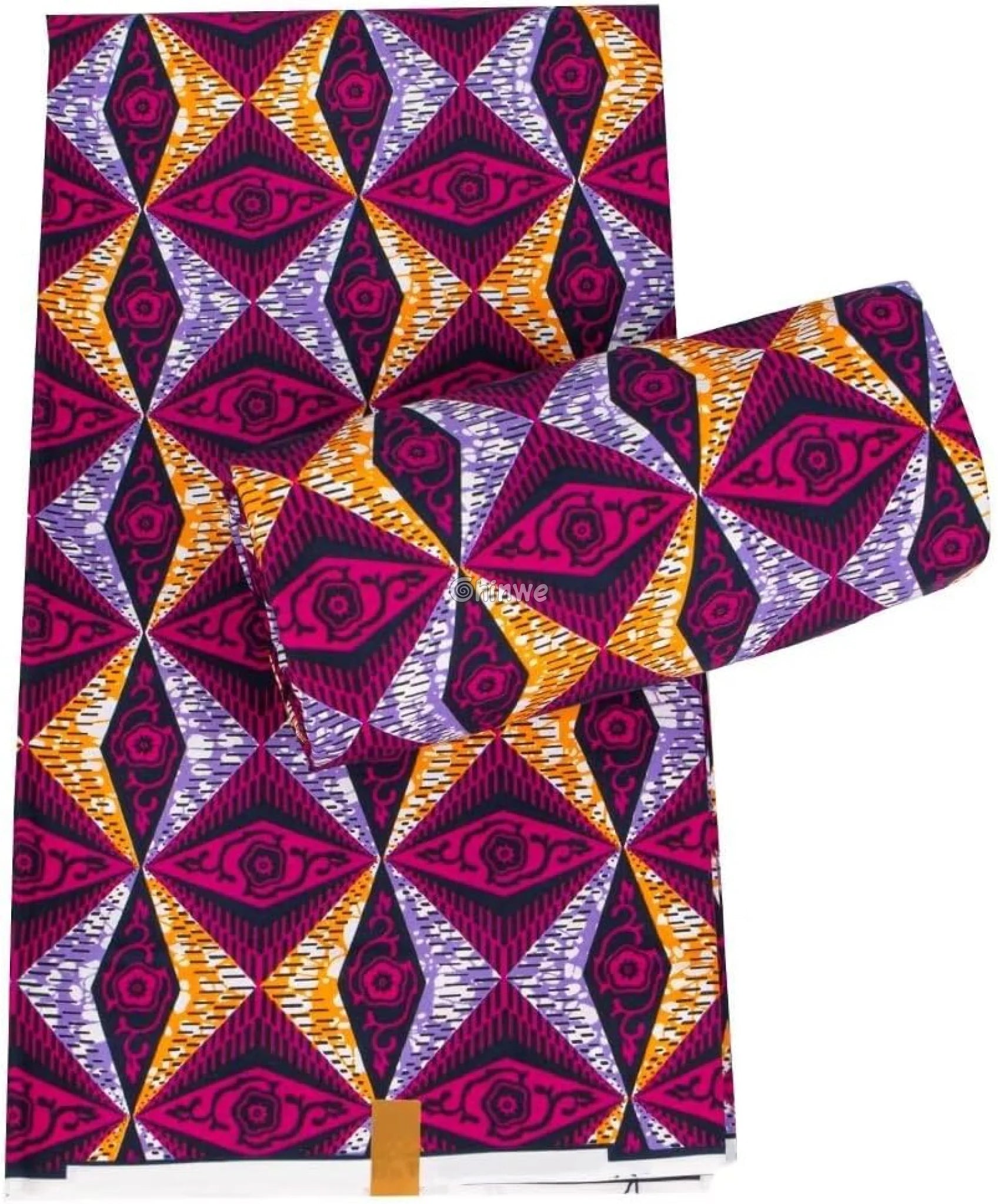 Geometric Star Ankara Wax Print Fabric in Pink and Orange