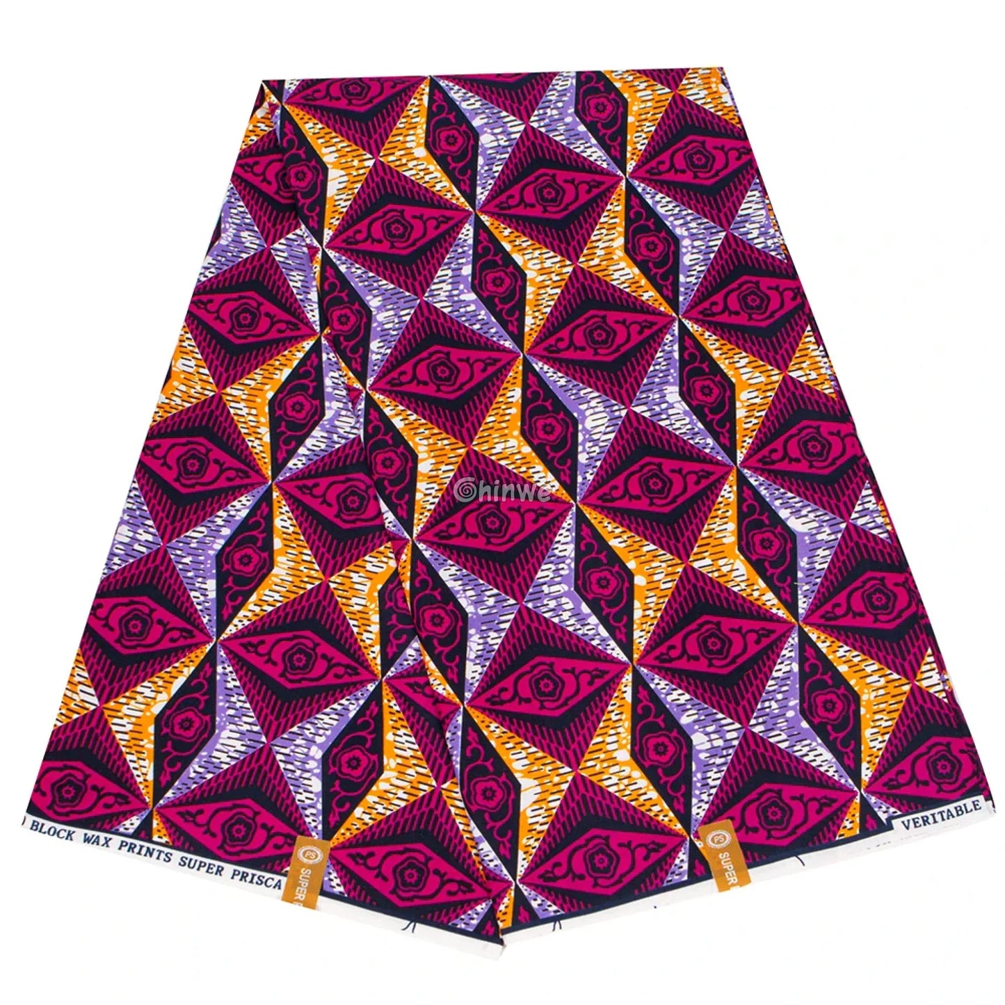 Geometric Star Ankara Wax Print Fabric in Pink and Orange