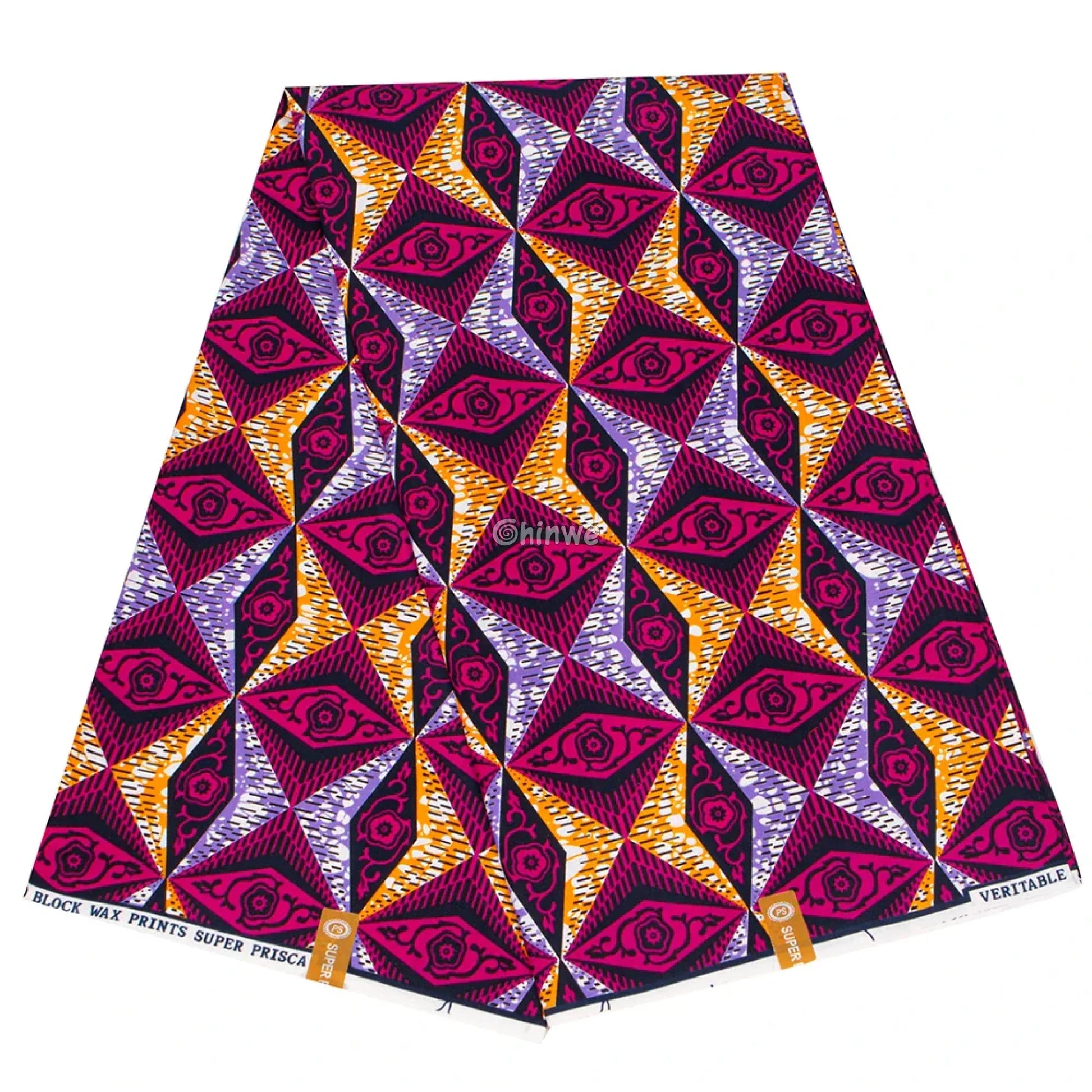 Geometric Star Ankara Wax Print Fabric in Pink and Orange