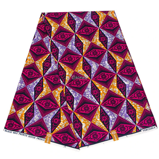 Geometric Star Ankara Wax Print Fabric in Pink and Orange