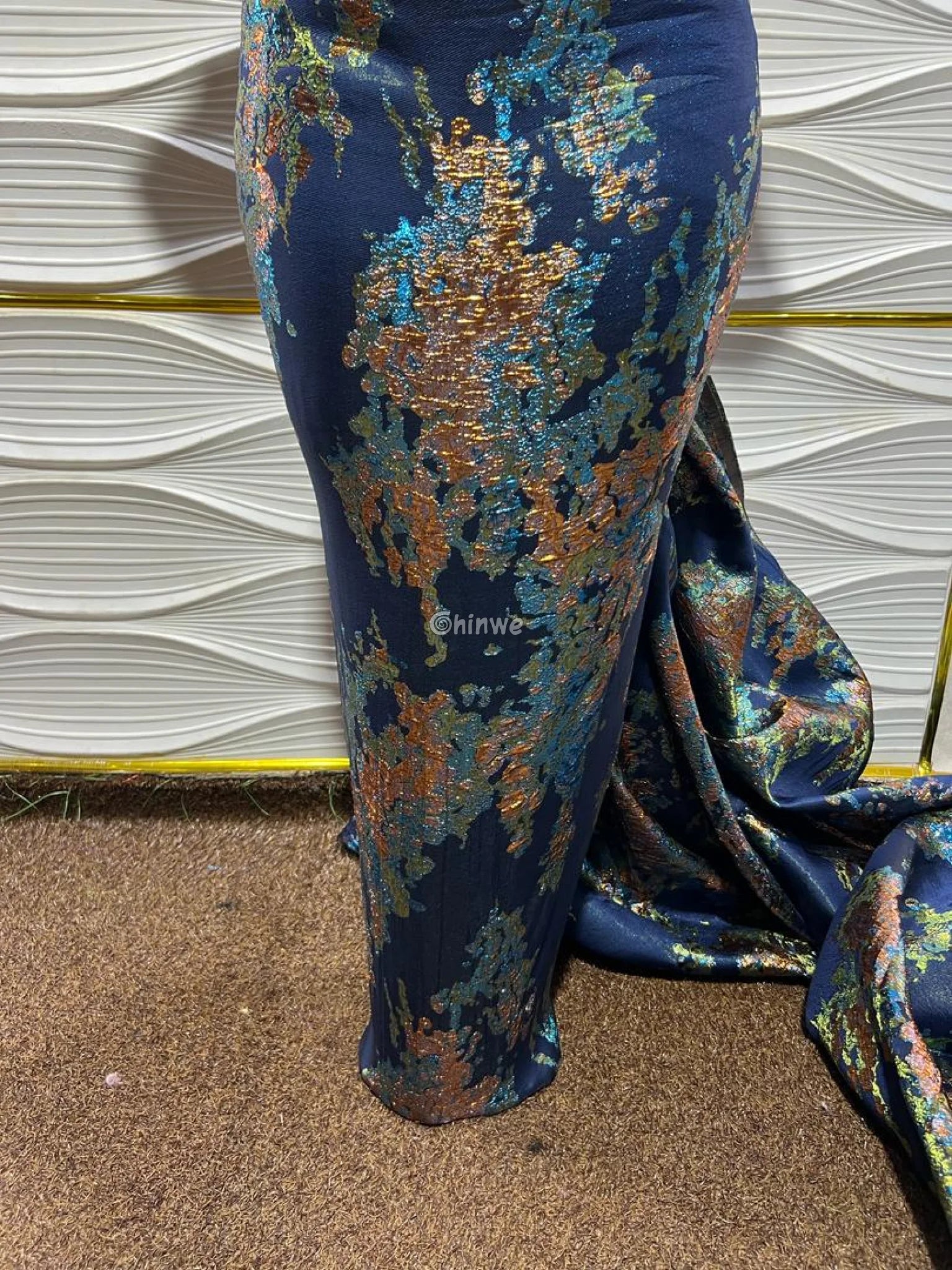 Luxurious Jacquard Brocade with Iridescent Foil Accents & Abstract Marbling Motif Jacquard Brocade