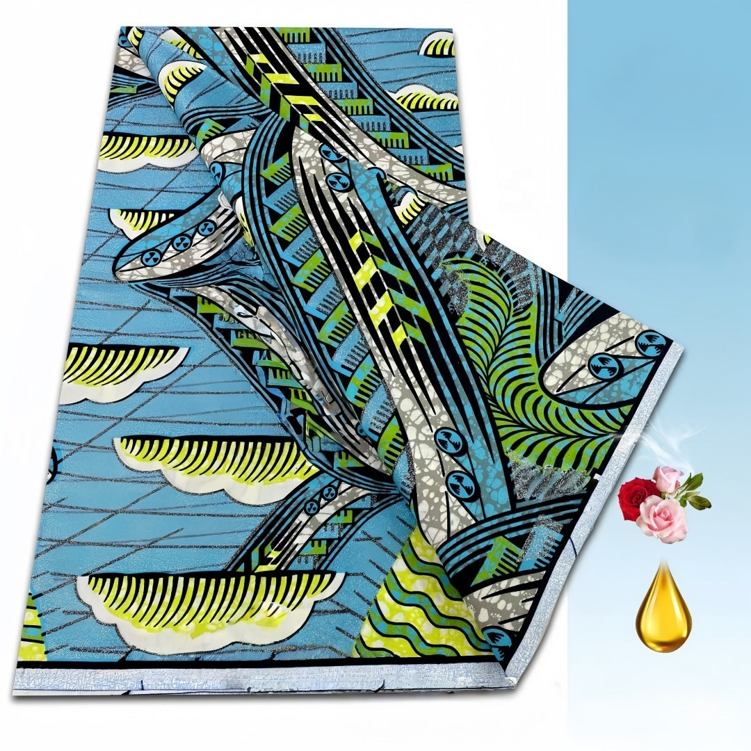 Turquoise and lime zigzag wax print folded