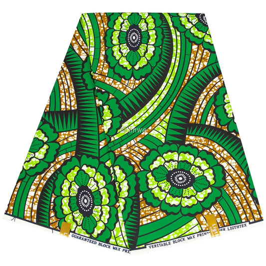 Green Floral African Wax Print Fabric