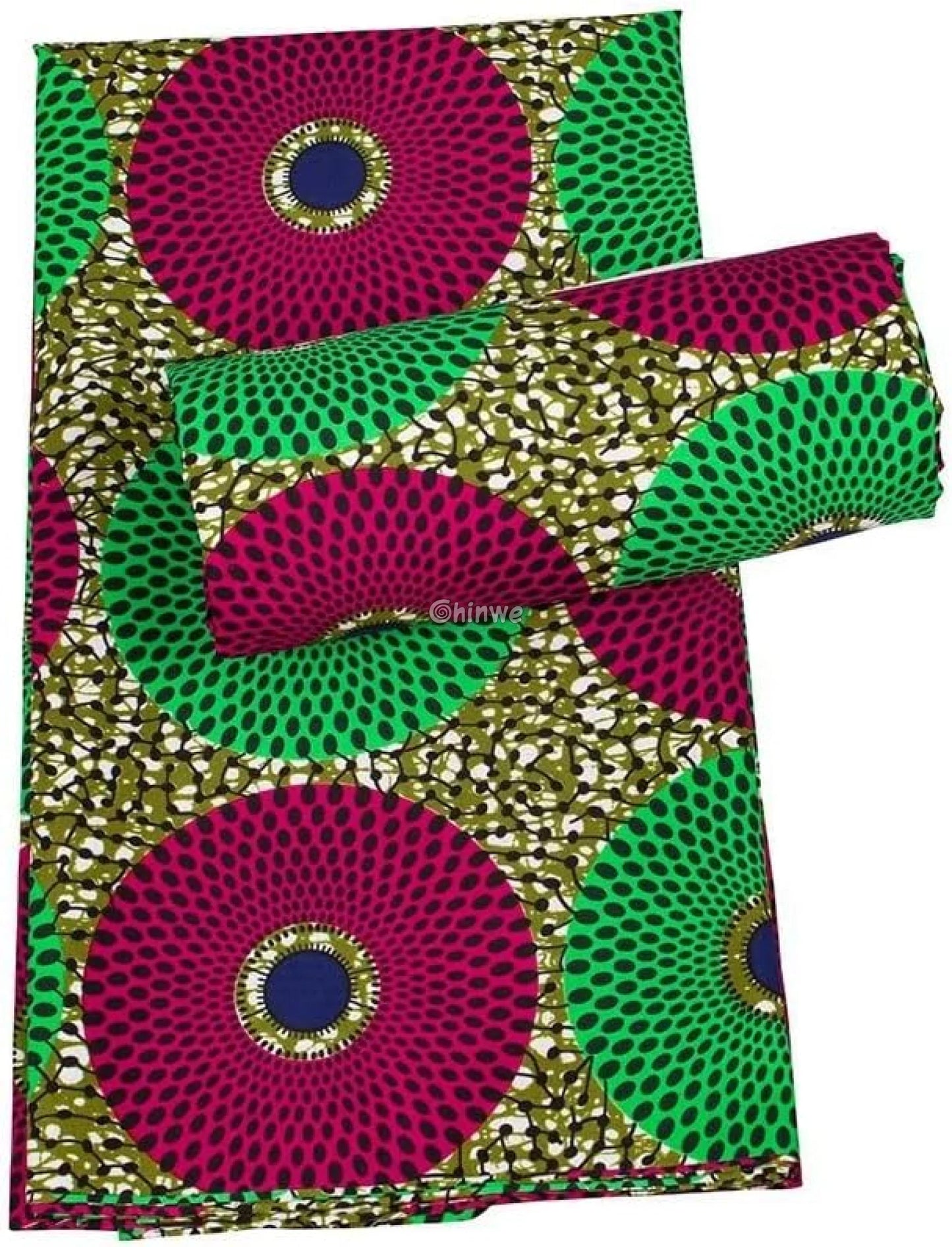 Green and Magenta Circle Ankara Wax Print Fabric