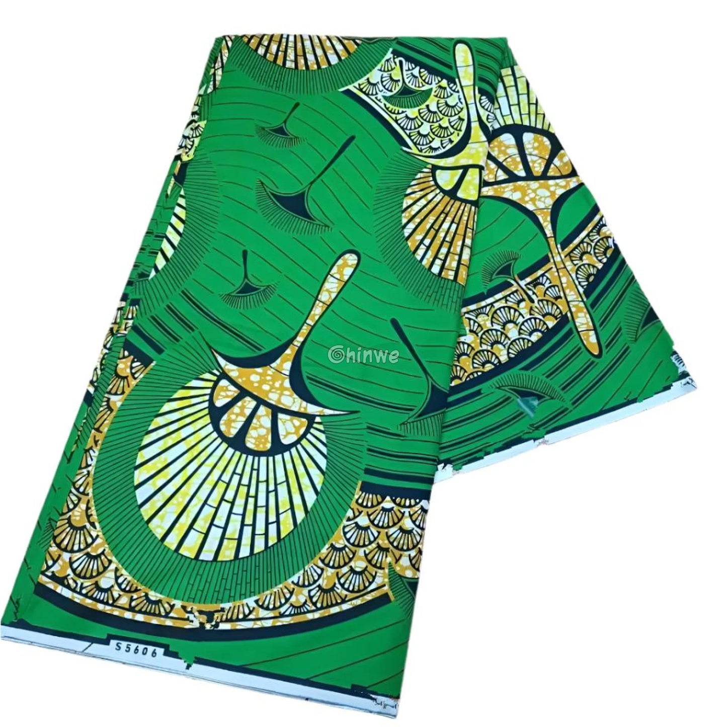 Green Sunburst Ankara Fabric with Bold Yellow Patterns