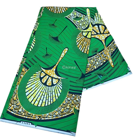 Green Sunburst Ankara Fabric with Bold Yellow Patterns