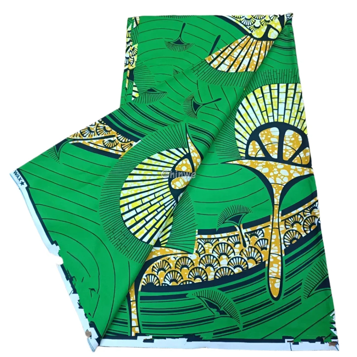 Green Sunburst Ankara Fabric with Bold Yellow Patterns