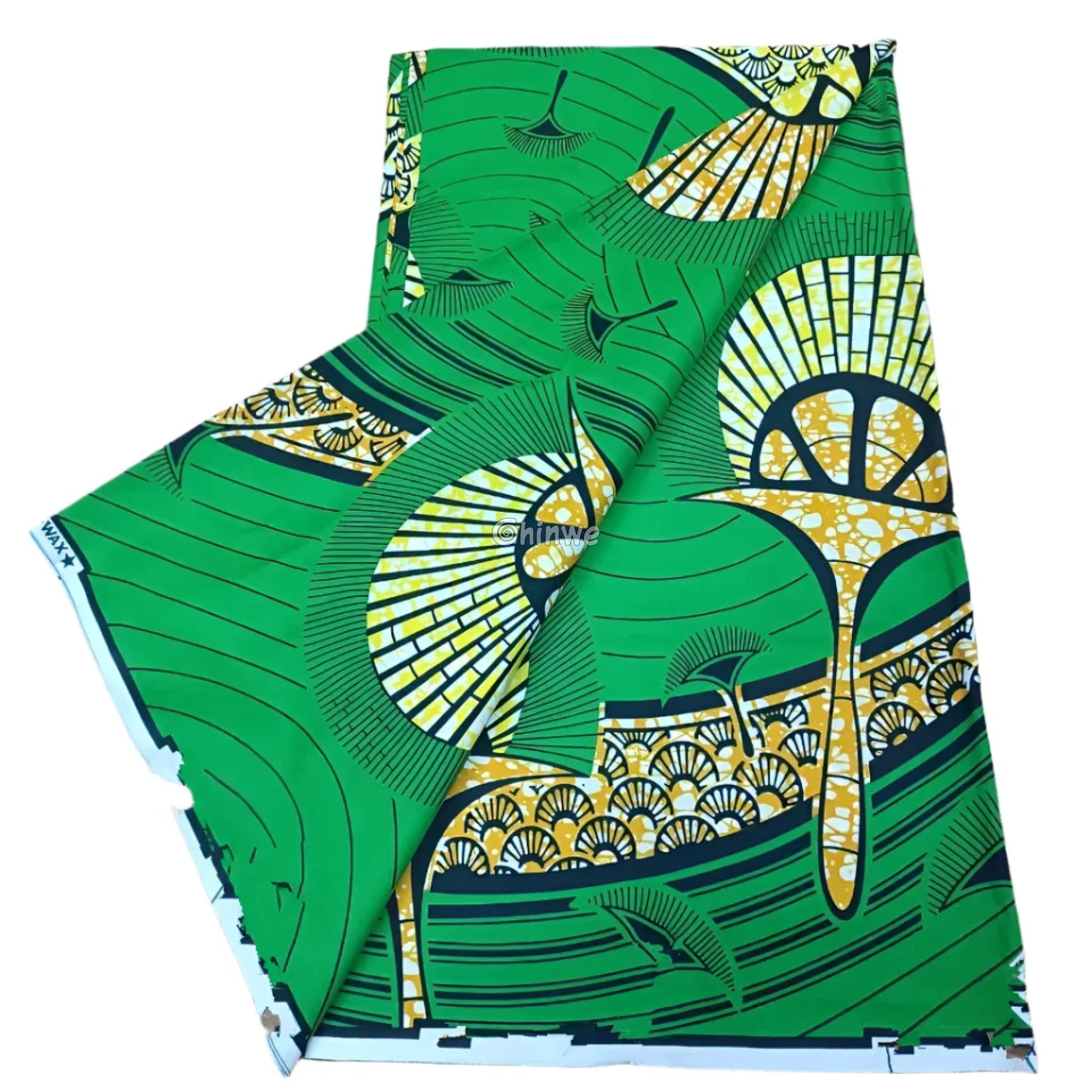 Green Sunburst Ankara Fabric with Bold Yellow Patterns