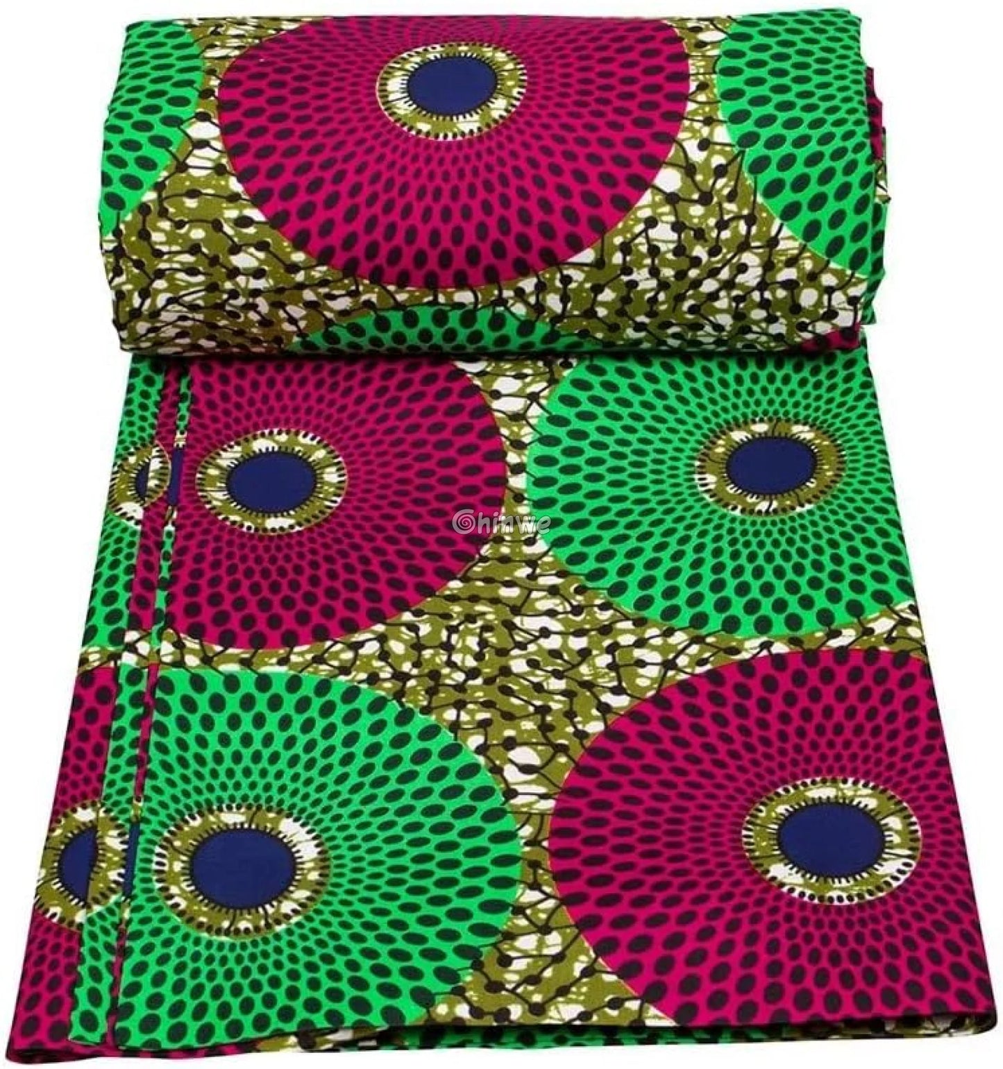 Green and Magenta Circle Ankara Wax Print Fabric