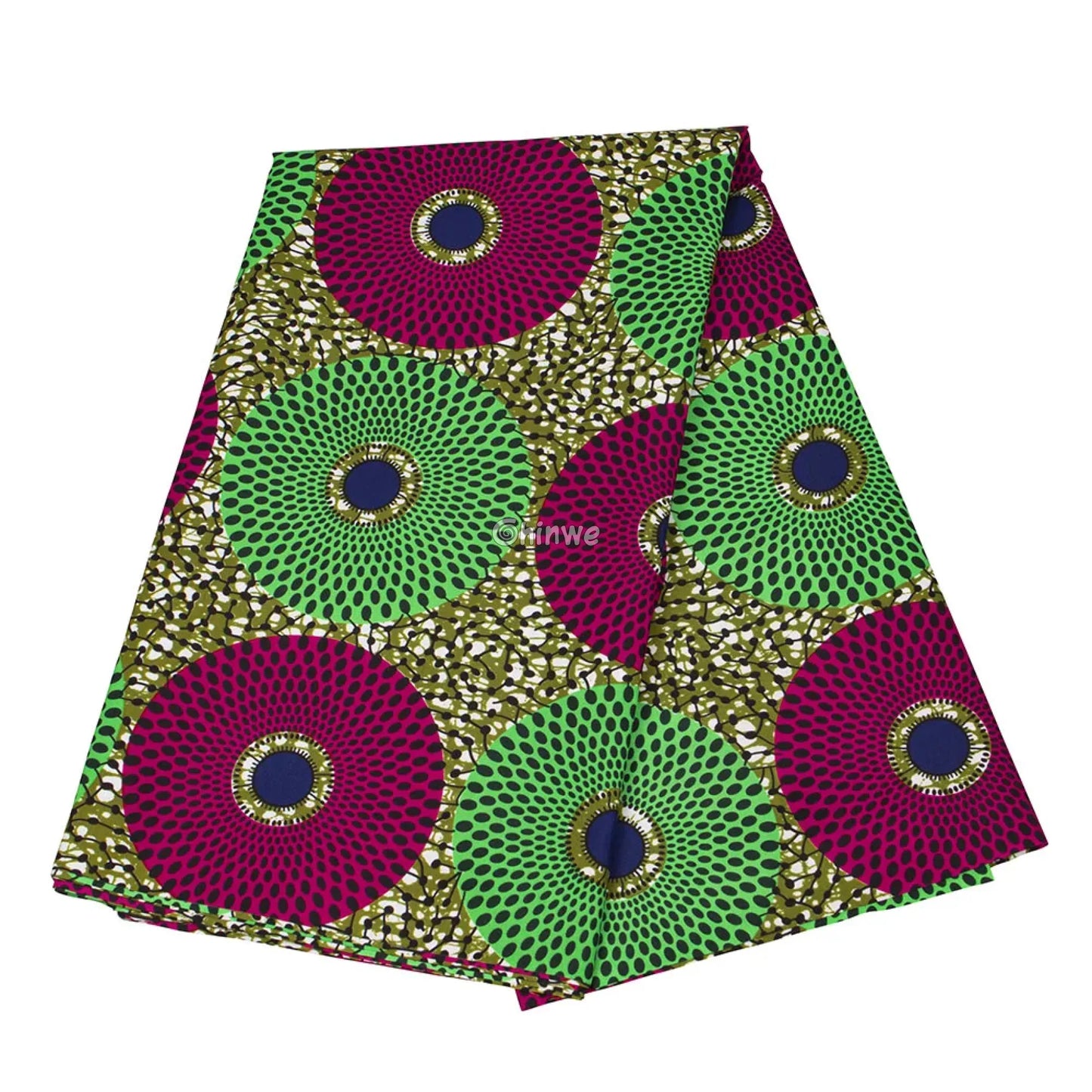 Green and Magenta Circle Ankara Wax Print Fabric