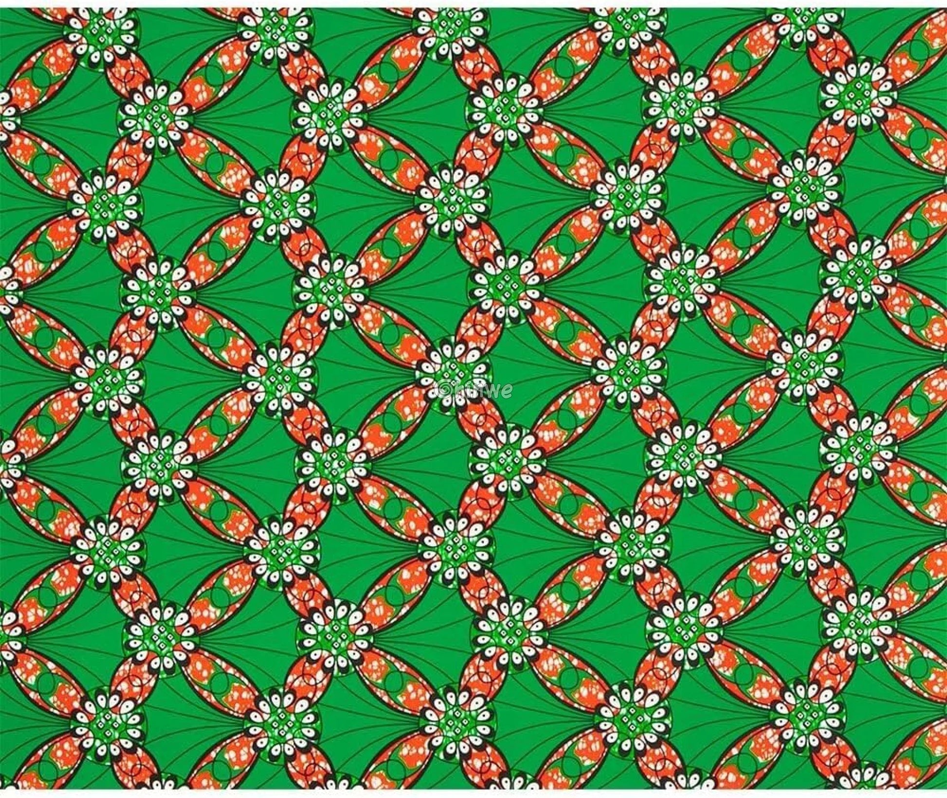 Green and Orange Radiant Circle Ankara Wax Print Fabric