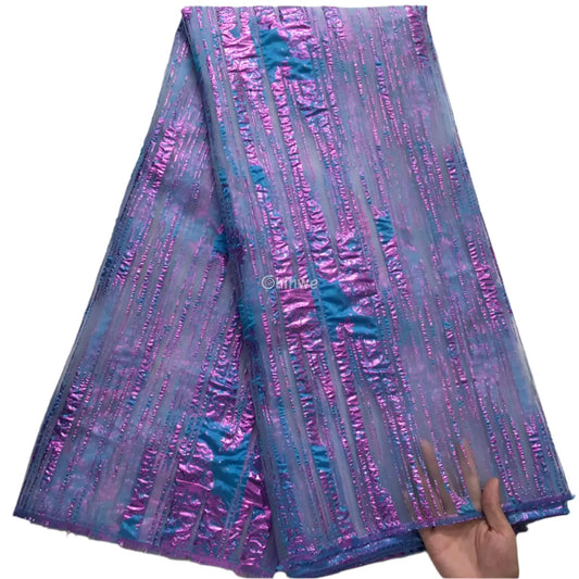 Lustrous Metallic Jacquard: Textured Brocade Weave with Abstract Liquid Swirl Pattern Mint Gold Striped French Lace
