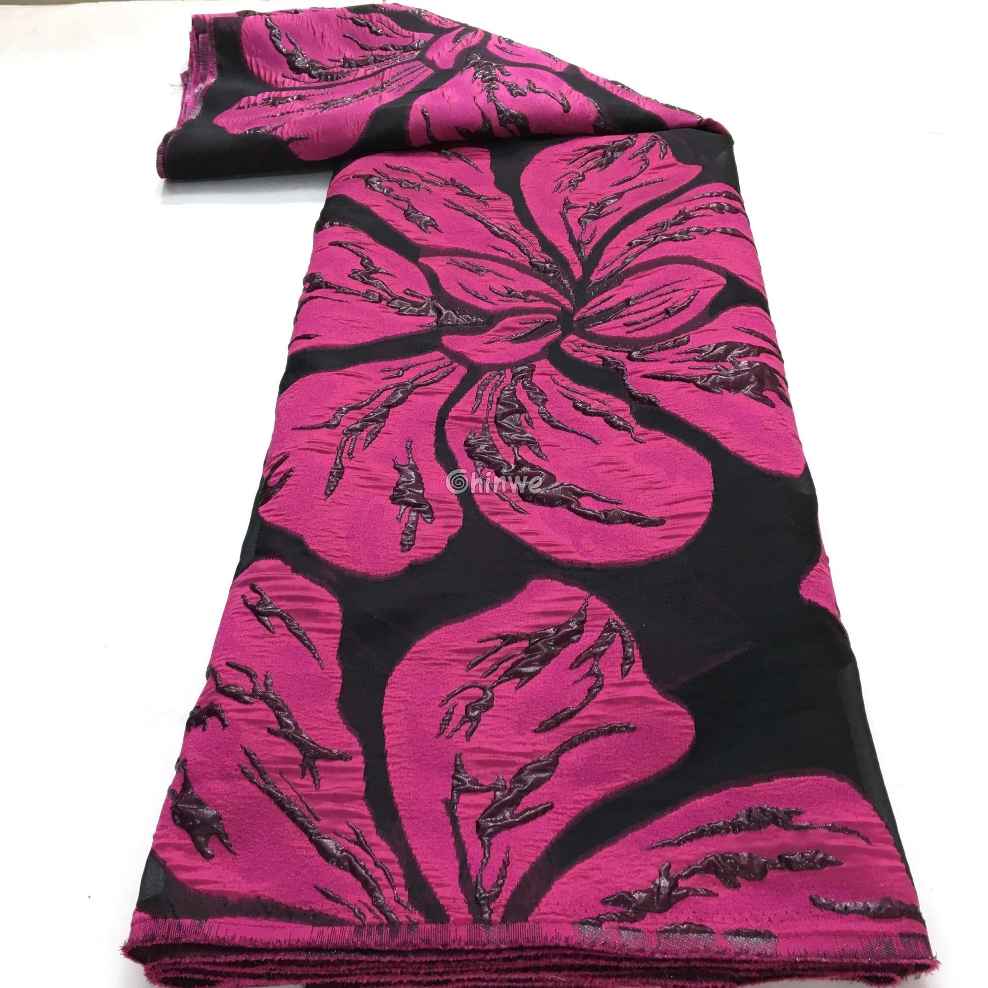 Metallic jacquard brocade with floral embossing and lustrous sheen in multi-tone blossom motif Lace