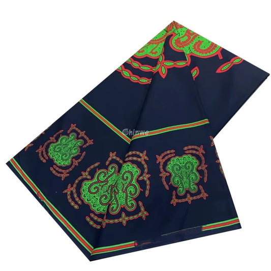 Black Ankara Fabric with Vibrant Green Paisley and Red Accents – Bold and Unique African Wax B 6 Yards African Wax