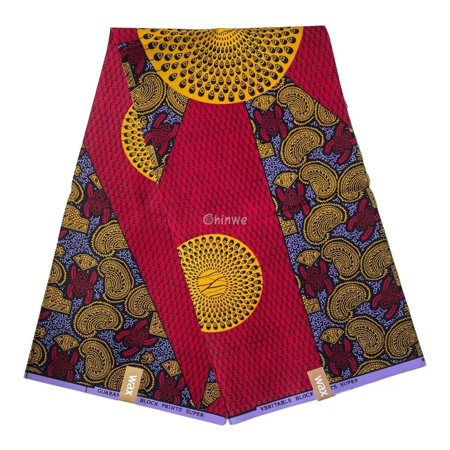 Regal Sunburst Paisley Fabric – Red and Yellow Ankara Wax Print with Intricate Detail 6 Yards African Wax Print Fabric