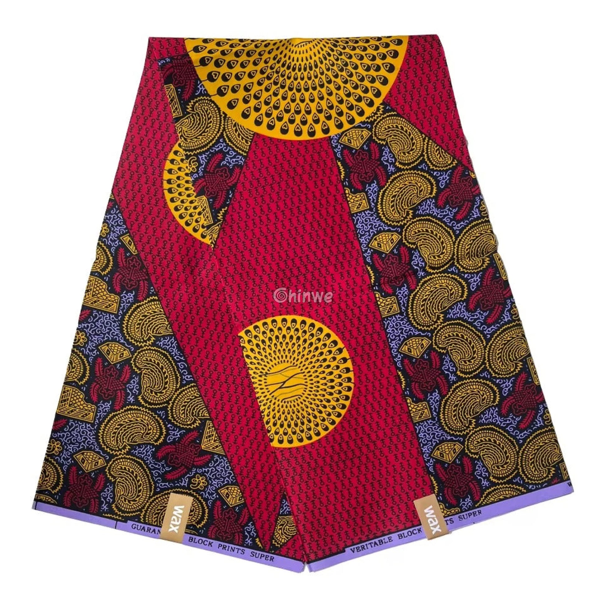 Regal Sunburst Paisley Fabric – Red and Yellow Ankara Wax Print with Intricate Detail 6 Yards African Wax Print Fabric
