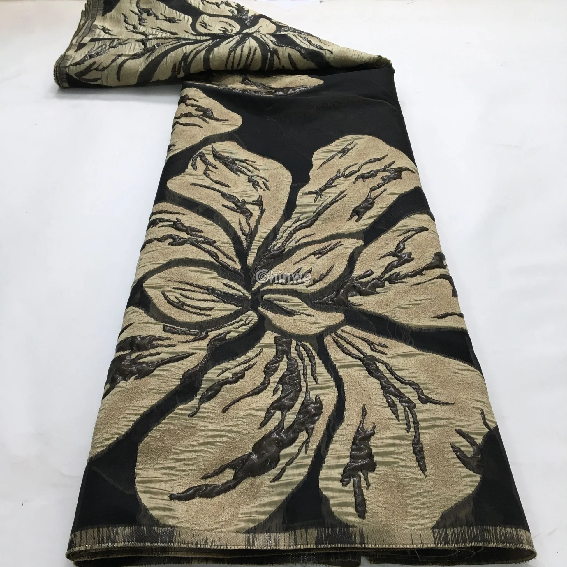 Metallic jacquard brocade with floral embossing and lustrous sheen in multi-tone blossom motif Lace