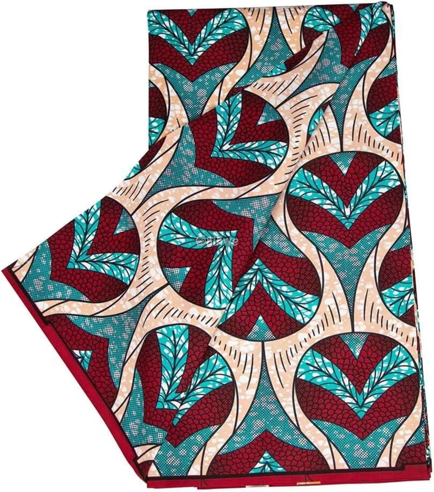 Red and Teal Heart Patterned Ankara Wax Print Fabric